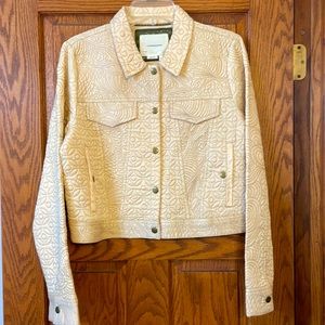 ANTHROPOLOGIE jacket blazer M ivory tan EMBROIDERED pockets NEW with tags